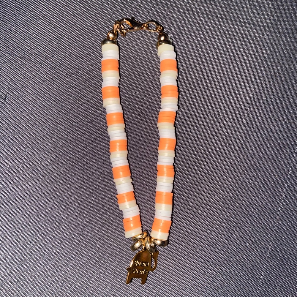 Orange and White Elephant Beaded Bracelet
